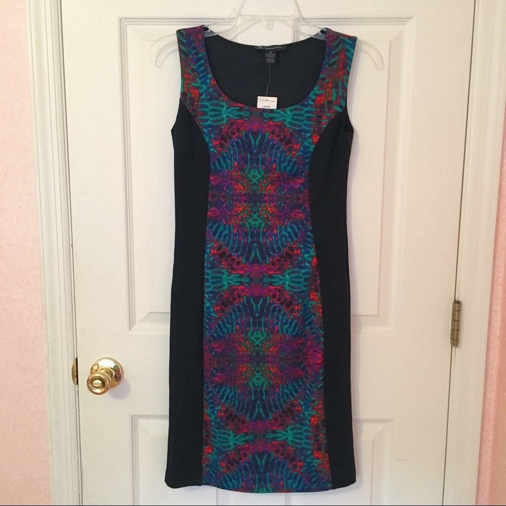 Black and Multicolor Patterned Mini Dress